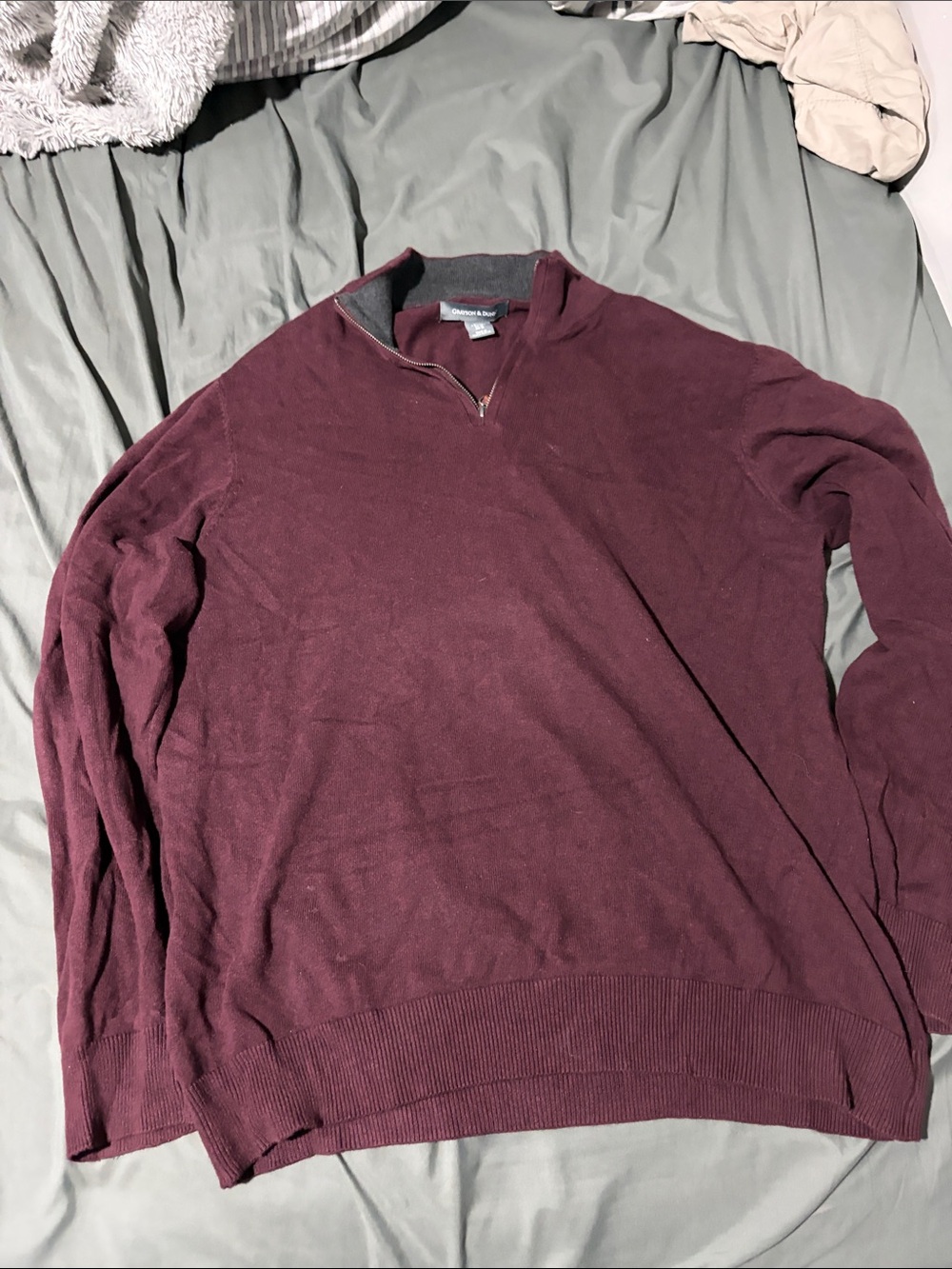 Men's Merino Wool Half-Zip Sweater Pullover in Deep Burgundy